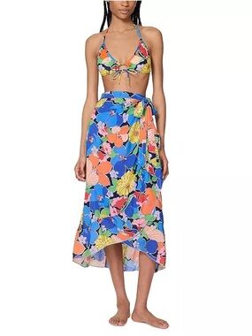 Kate Spade Ruffle-Trimmed bright flower Pareo Cover-Up L